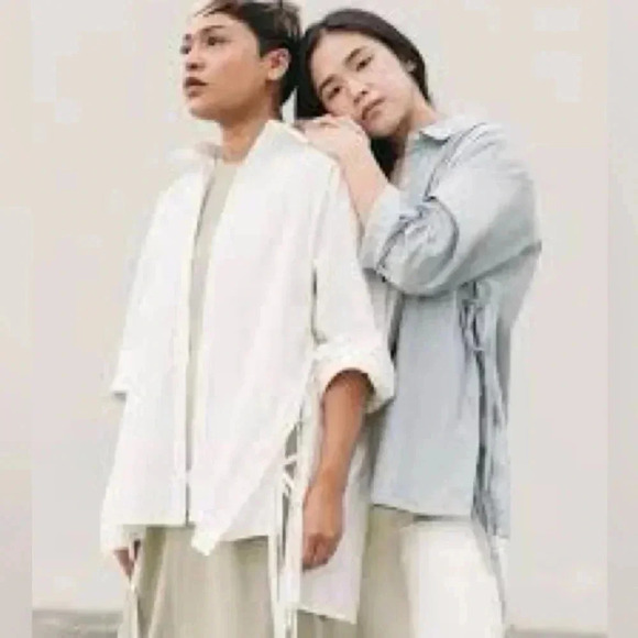 Love Bonito &REA Sana Relaxed Ribbon Tie  Shirt in Blue - Picture 10 of 10